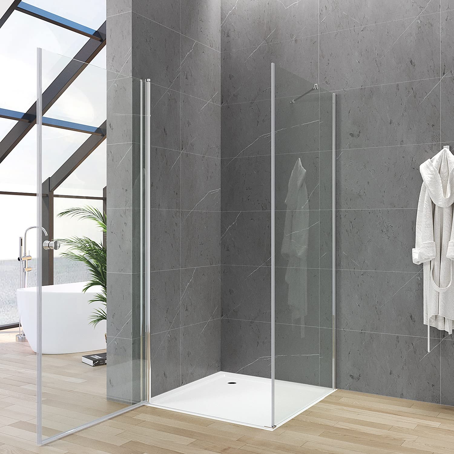 Duschkabine Eckeinstieg 80x80 x 187 cm Duschabtrennung Duschwand Glas Eck Dusche mit Duschtür und festem Seitenteil Eckdusche rahmenlos mit Drehtür Schwingtür Pendeltür 80 cm und Seitenwand 80 cm