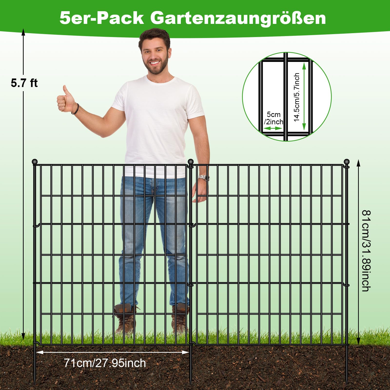 Dekorative Gartenzaun 81CM * 71 CM * 5 Stücke Metall Steckzaun, Keine Graben Tier Barriere Fechten, Haustier Zaun Gitterzaun Set Beetzaun Grenze für Kaninchen Hund