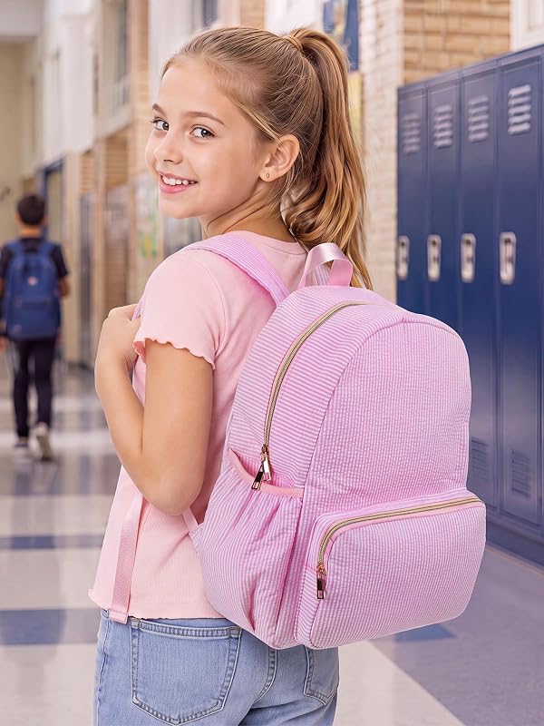 Cunno 15“ Kids Seersucker School Backpack, Pink Gingham Backpack for Girls by Cunno - Used condition - Image 9