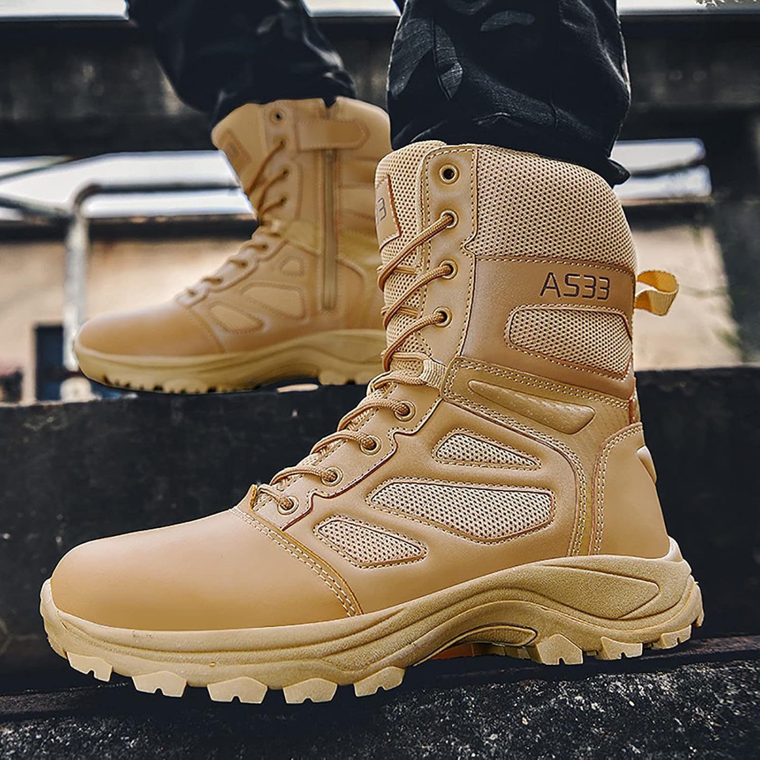 CLSQLXYJZC Men Desert Combat Military Boots, Spring and Fall Lace-up Sports Comfortable Shock Absorption Hiking Shoes, for Outdoor High-top Wear-resistant Hiking Shoes