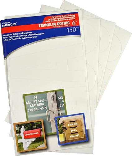 Miniatura 8 de Westcott LetterCraft 15864 - Letras de vinilo permanente Franklin Gothic de 4 pulgadas, color blanco