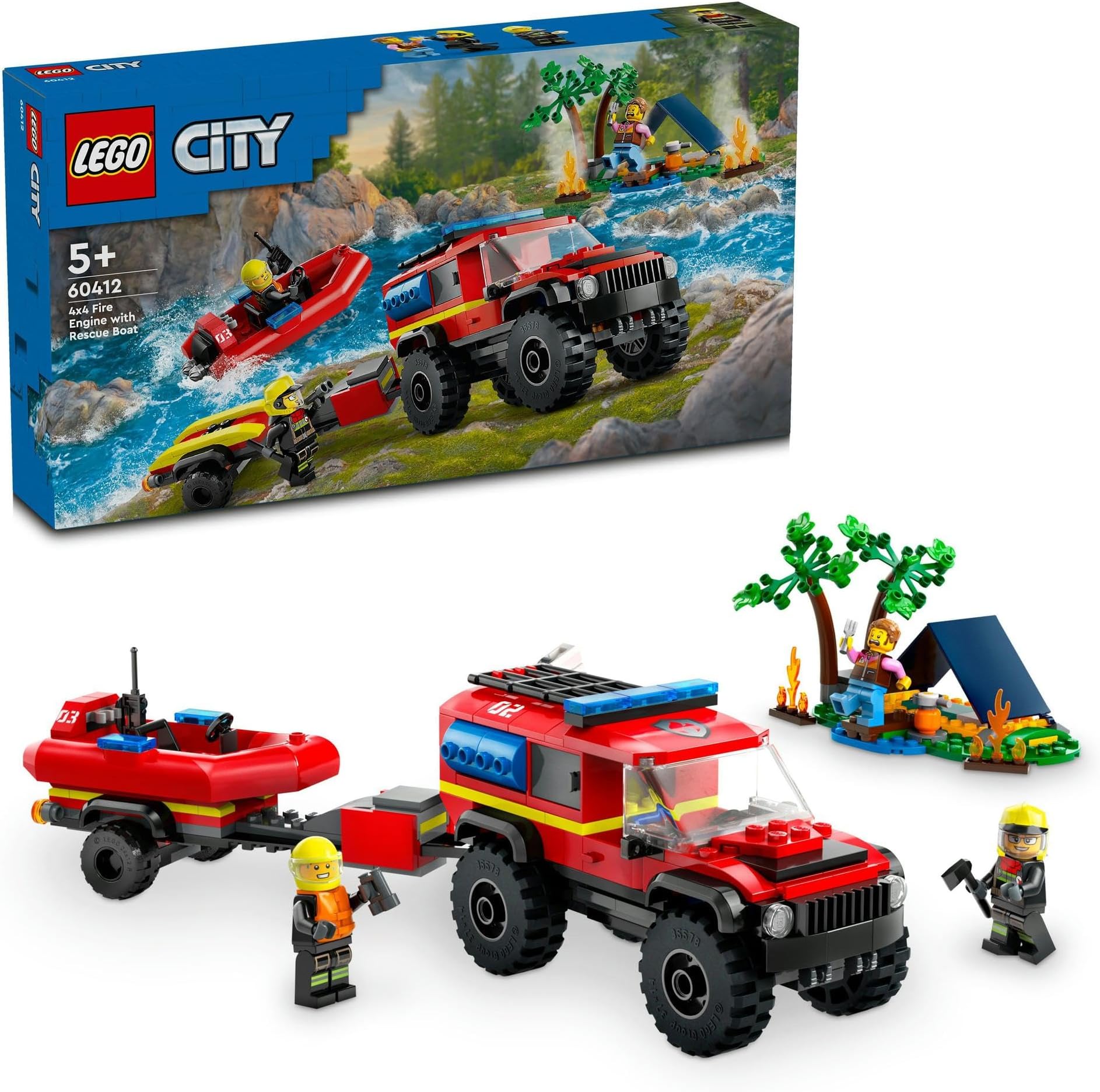 LEGO City 4WD Fire Truck and Rescue Boat Toy Blocks, Educational Toy, Birthday Gift, Present, For Boys, Girls, Children, 5, 6, 7, 8 Years Old, Vehicles, Cars, Mini Cars 60412