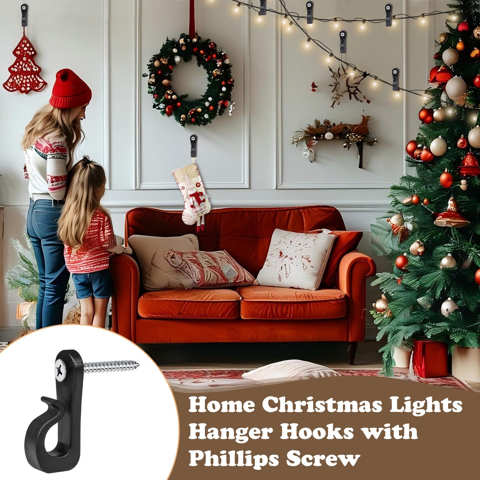 50Pack Q-Hanger Screw in Hooks Screw Hooks with Safety Buckle for Light Wire for Hanging String Lights Hanging Fairy Lights Plants - Image 4