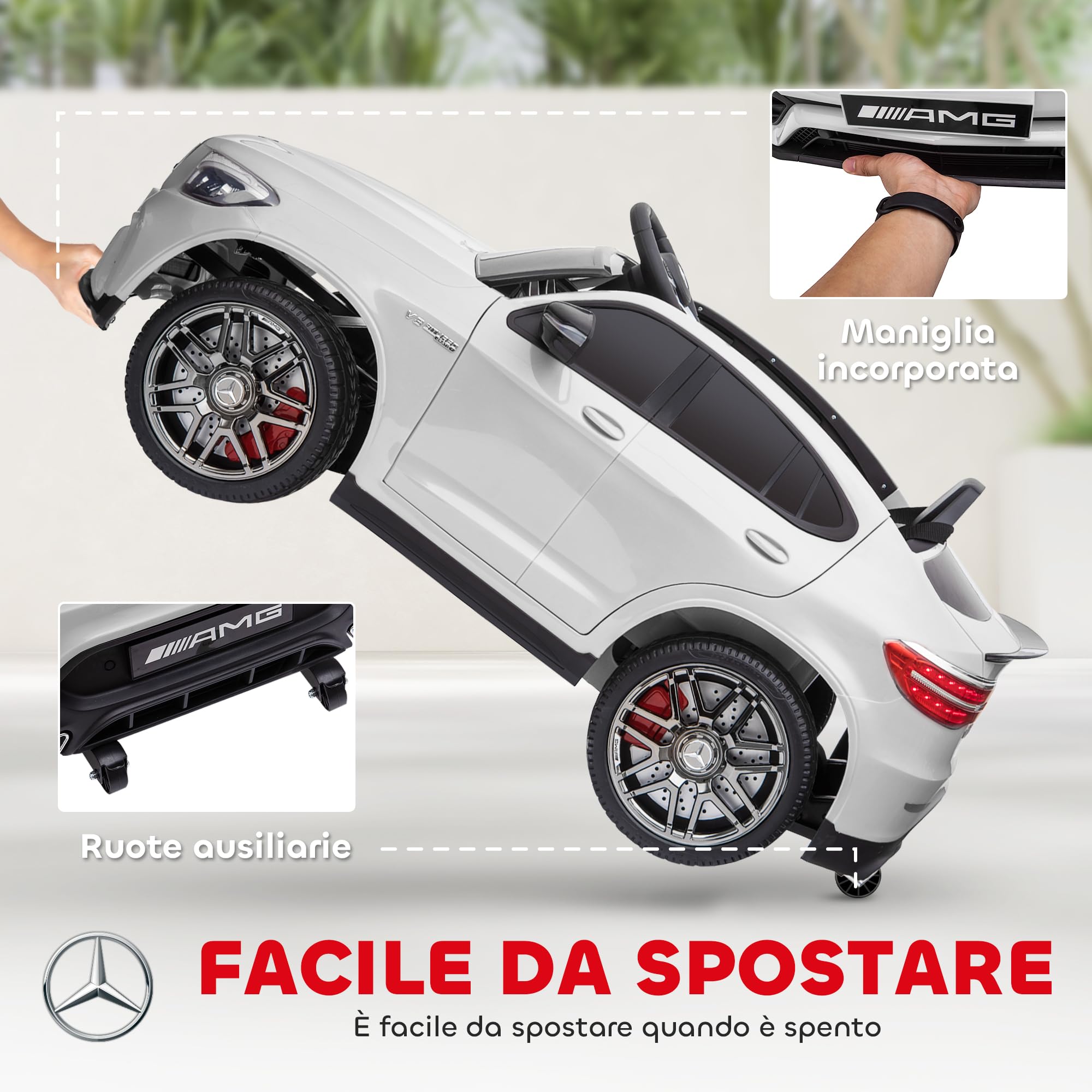HOMCOM Macchina Elettrica per Bambini 12V Mercedes-Benz AMG GLC63S COUPE, Auto Elettrica per Bambini 3-5 Anni, Velocità 3-5km/h, con Cintura di Sicurezza, Telecomando e USB per Musica MP3, Bianco