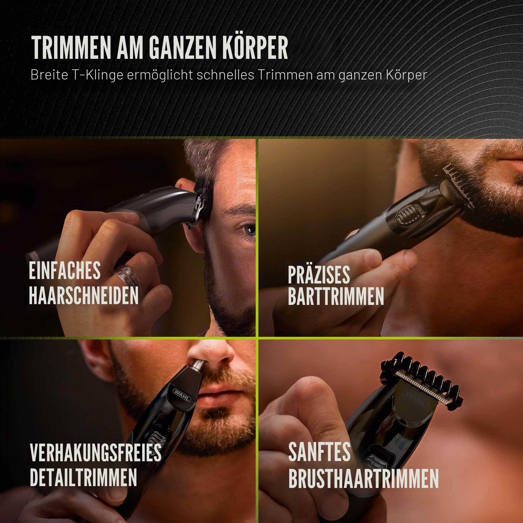 WAHL All in One Trimmer, für Haare, Bart, Ohren, Nase &Körperpflege, leistungsstarker Lithium-Akku, abwaschbare Aufsätze, breiter T-Schneidsatz, Schnittlänge 0,5 mm - 25 mm, 210 Minuten Akkulaufzeit