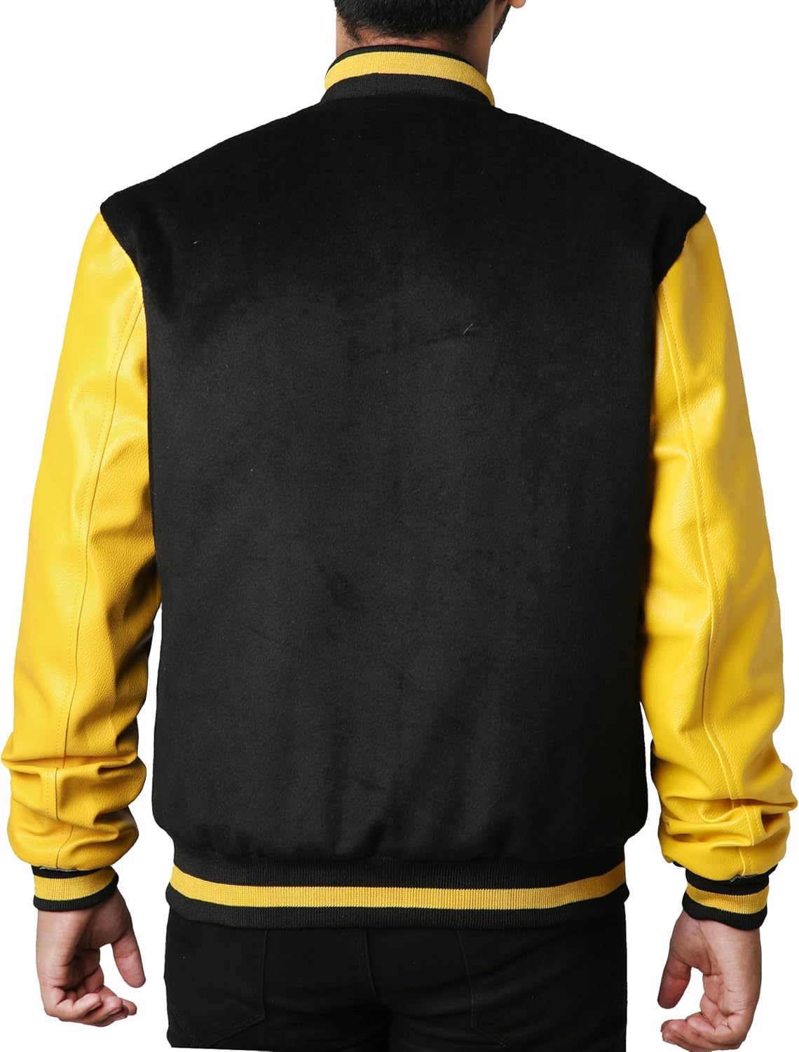 MUKHTALIF Man’s Black and Yellow Varsity Jacket Baseball Wool Letterman Jacket - Image 4