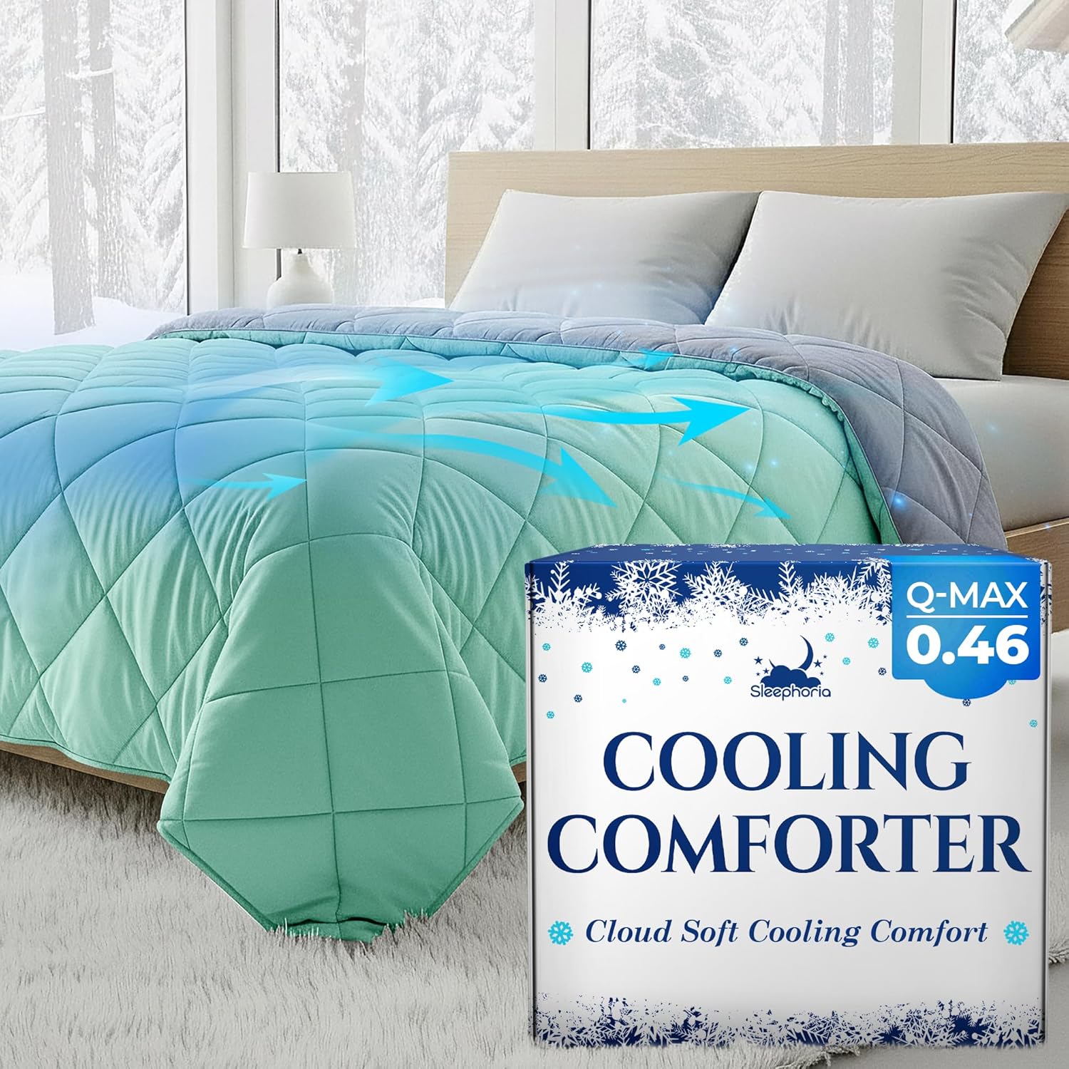 Cooling Comforter - BreezeWeave Cooling Blanket Twin Size for Hot Sleepers & Deep Rest - Cloud Soft, Breathable, Ultra Durable, Easy Care, Reversible - 68 x 90 in (Mint Green & Dark Grey)