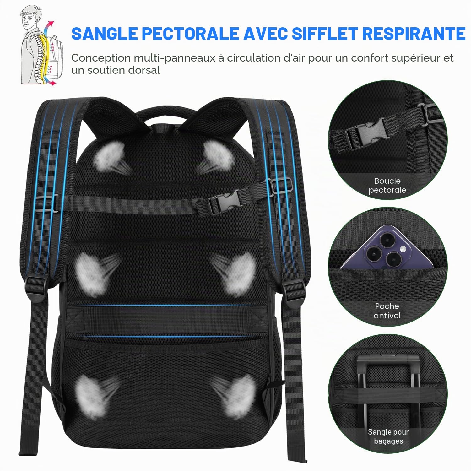 Sac à Dos Homme Grand Scolaire Ado Sac a Dos Ecole Cartables College Sac a Dos Ordinateur Affaires
