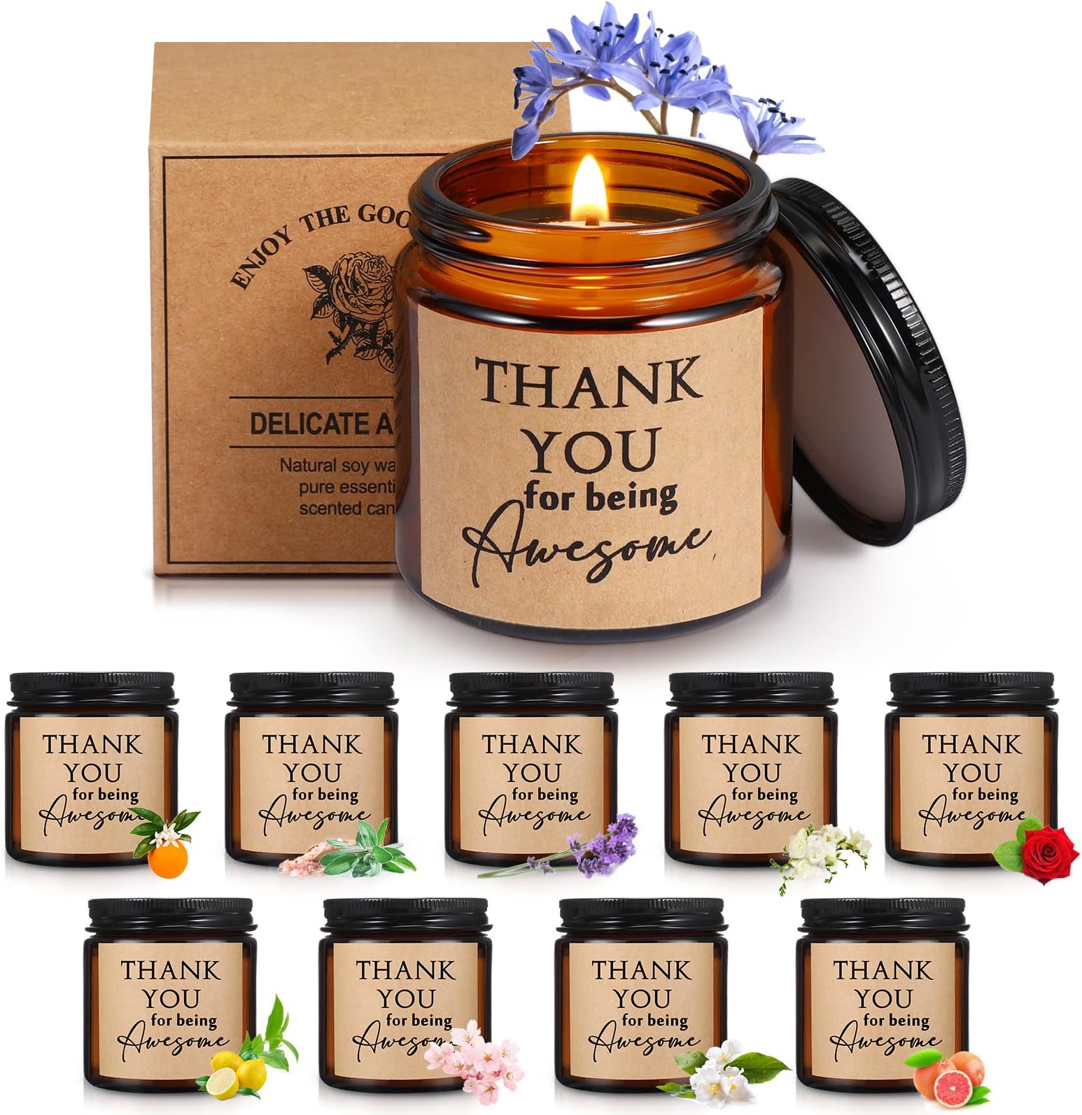 MTLEE 20 Pcs Thank You Candles Bulk 3.5 Oz Thank You for Being Awesome Scented Candles Employee Appreciation Gifts Inspirational Candles for Women Secretaries Coworkers(Tea Color)