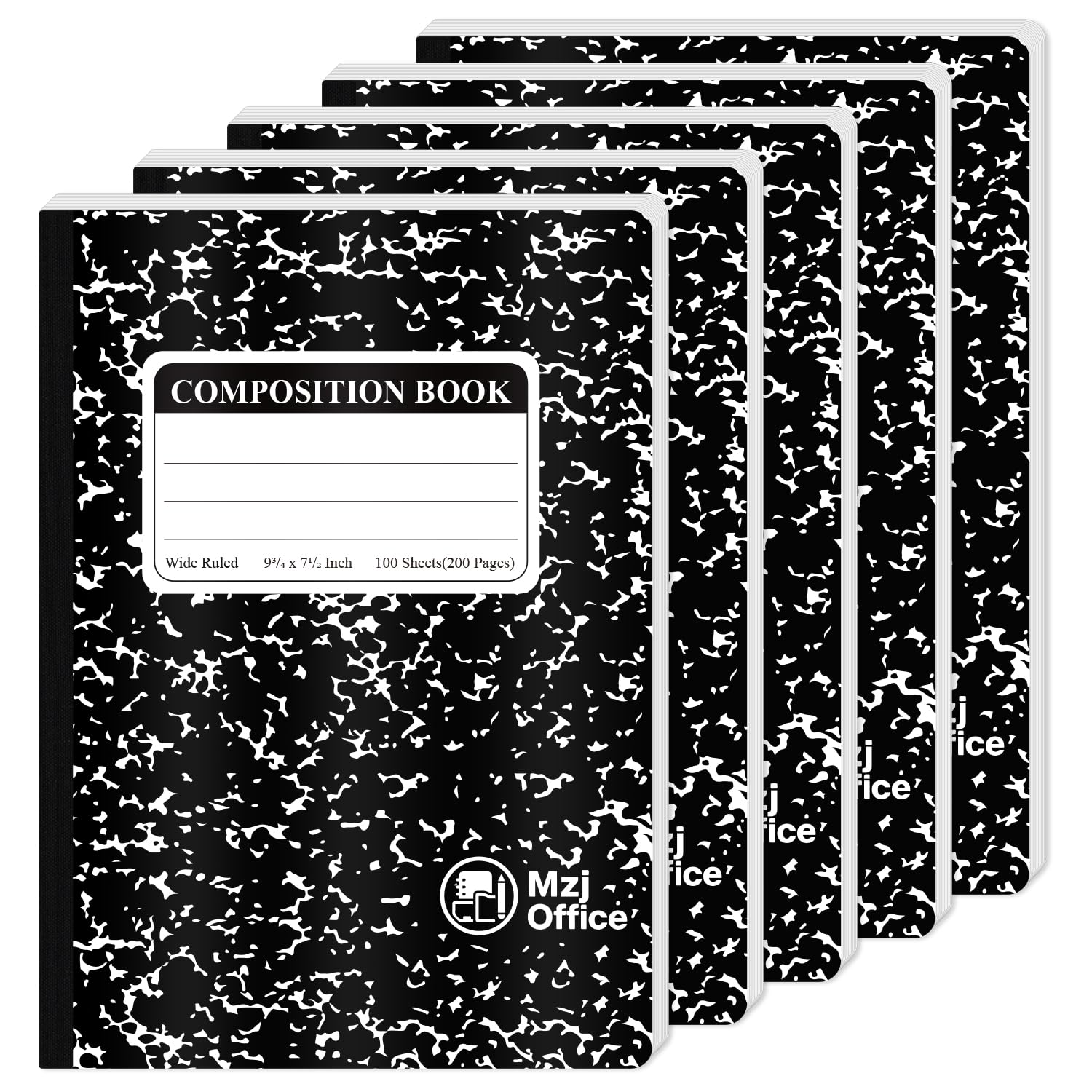 Quaderno per composizione marmo, confezione da 5 quaderni a righe larghe, 100 fogli (200 pagine) 7-1/2 "x 9-3/4" quaderni in marmo a righe larghe, materiale scolastico indispensabile per
