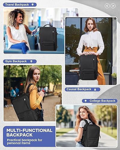 Vista 43 de VECAVE Mochila de viaje para laptop, mochila aprobada para vuelos,Mochila deportiva para universidad casual, A-Negro, Mochila para laptop