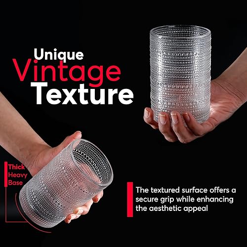 Miniatura 3 de Juego de 6 vasos de cristal vintage de hobnail de 16.2 onzas, vasos de burbujas para beber, vasos de hobuña, vasos de vidrio vintage, vasos de