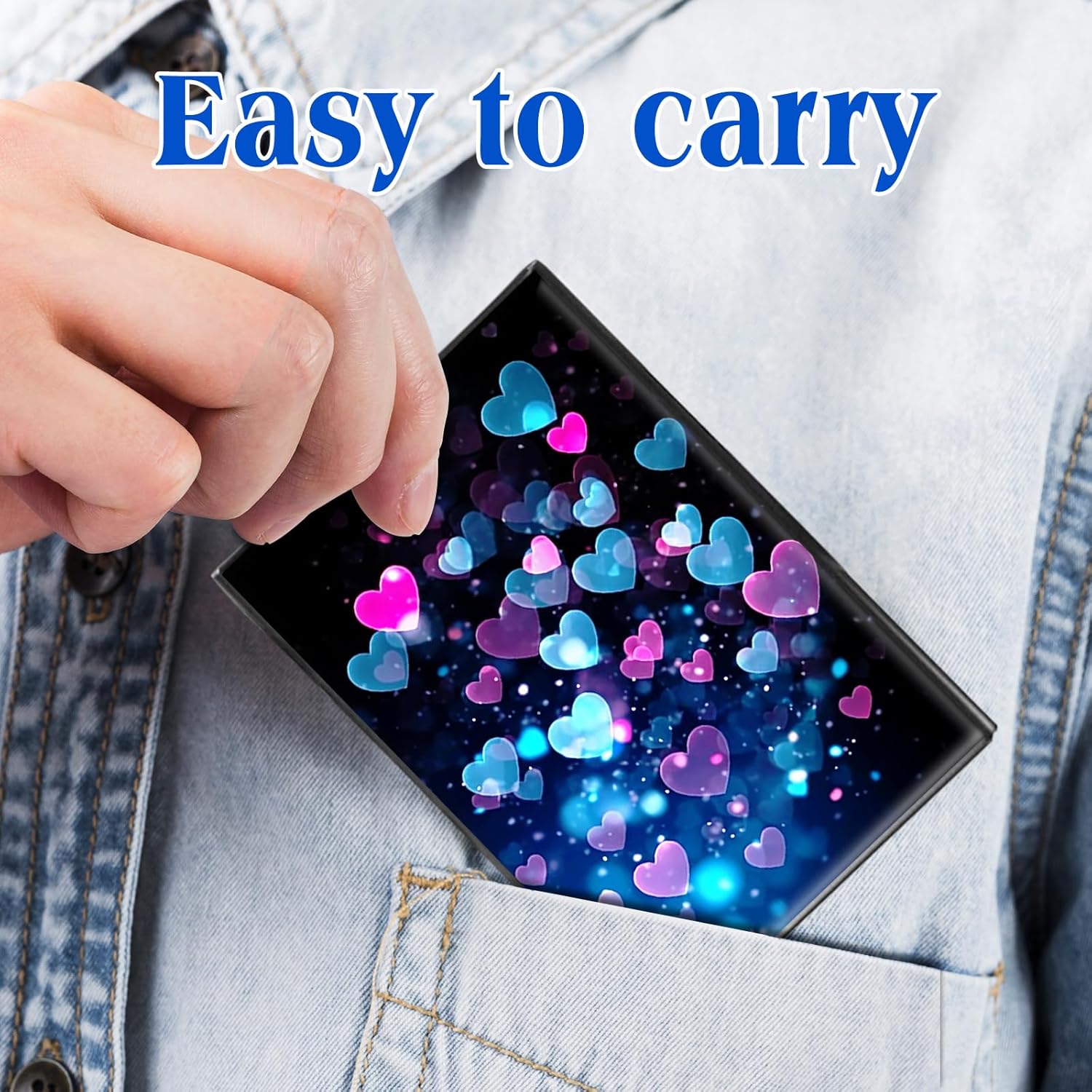 RFID Blocking Credit Card Holder - Slim Metal Wallet for Women & Men,Colorful Heart Shape Design Stainless Steel Business Card Case,Compact Pocket Organizer for Travel & Daily Use - Image 5