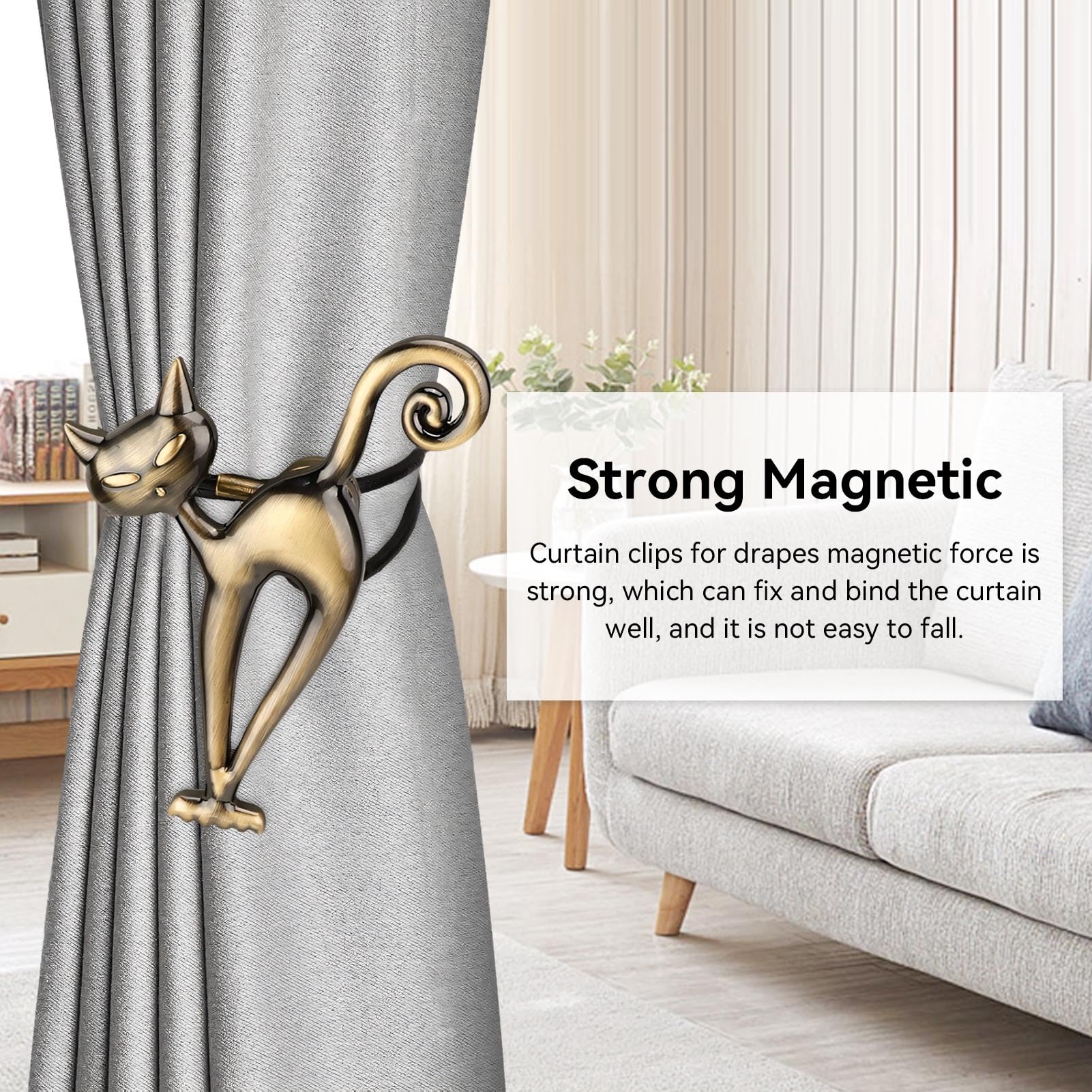 2PCS Magnetic Curtain Tiebacks, Curtain Holders Curtain Holdbacks Curtain Tie Backs Cat Curtain Tiebacks Curtain Clips for Drapes(Bronze)