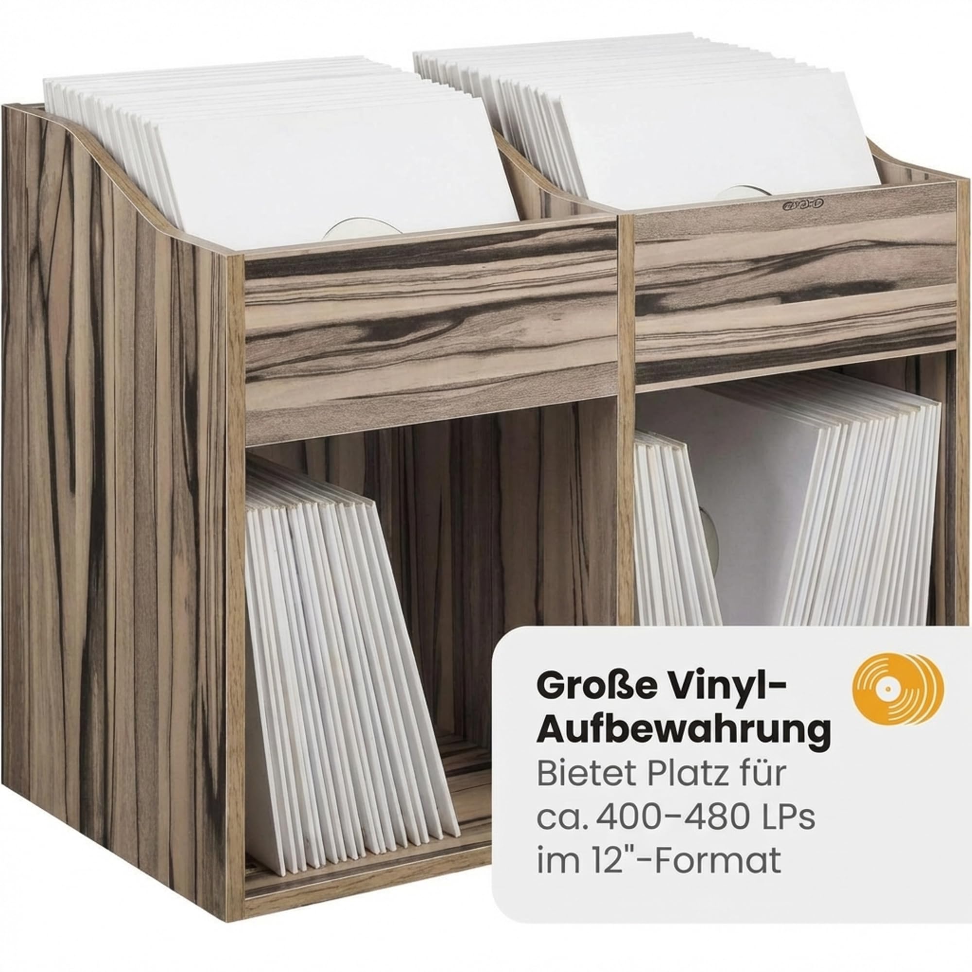 Zomo VS-Box 200/2 Vinyl Aufbewahrungsbox - 705 x 335 x 560 mm - Zebrano - MDF Holz - Regal für Schallplatten ca. 400 bis 480 LPs