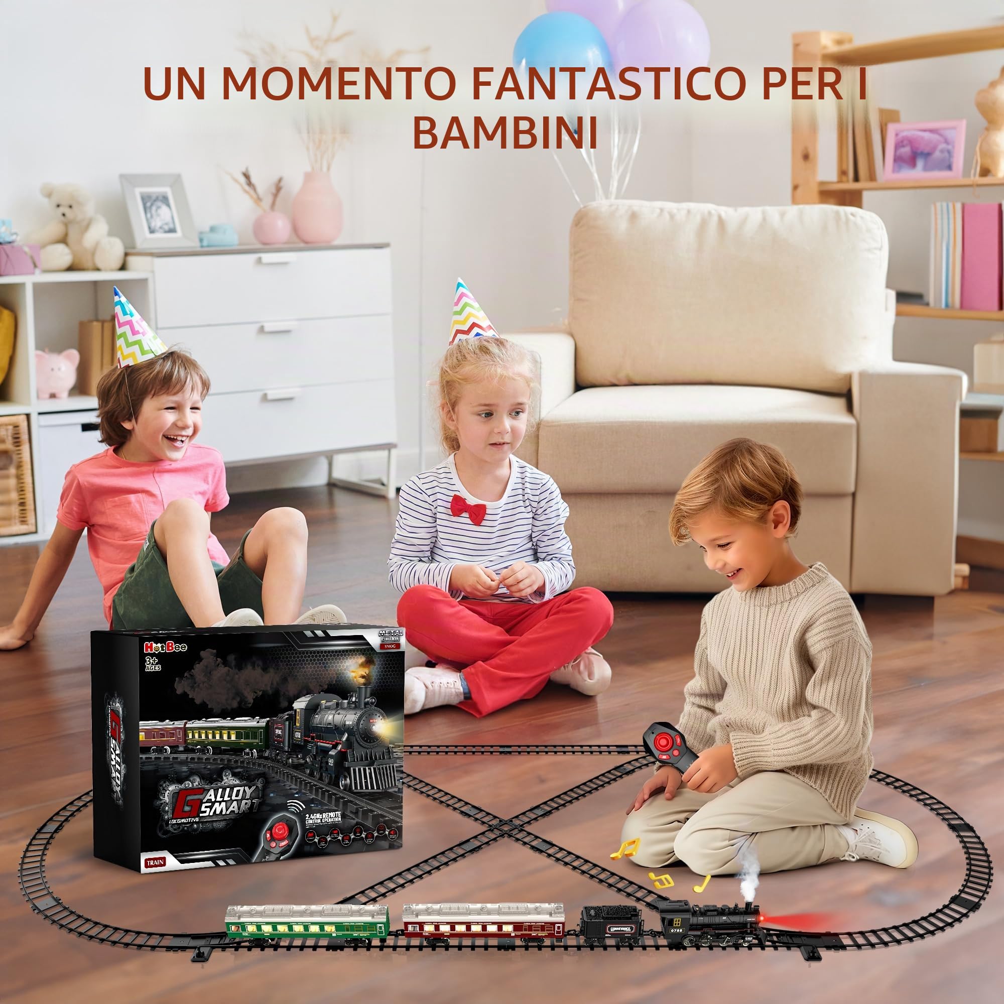 Hot Bee Set Ferroviario Natalizio Da Mettere Sotto L'albero, Set Ferroviari Ricaricabili in Lega, Binari Ferroviari Giocattolo per Albero Di Natale, Set Ferroviario in Miniatura Regalo 3+