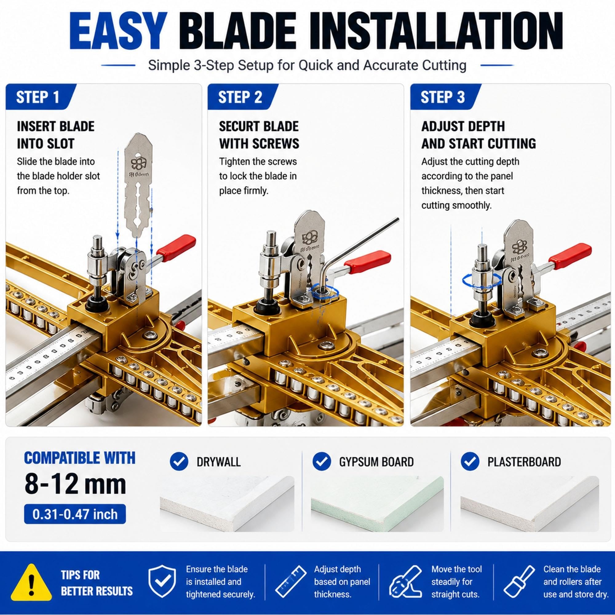 Cortador de Placas de Yeso, Doble Cuchillas Manual Drywall Cutter