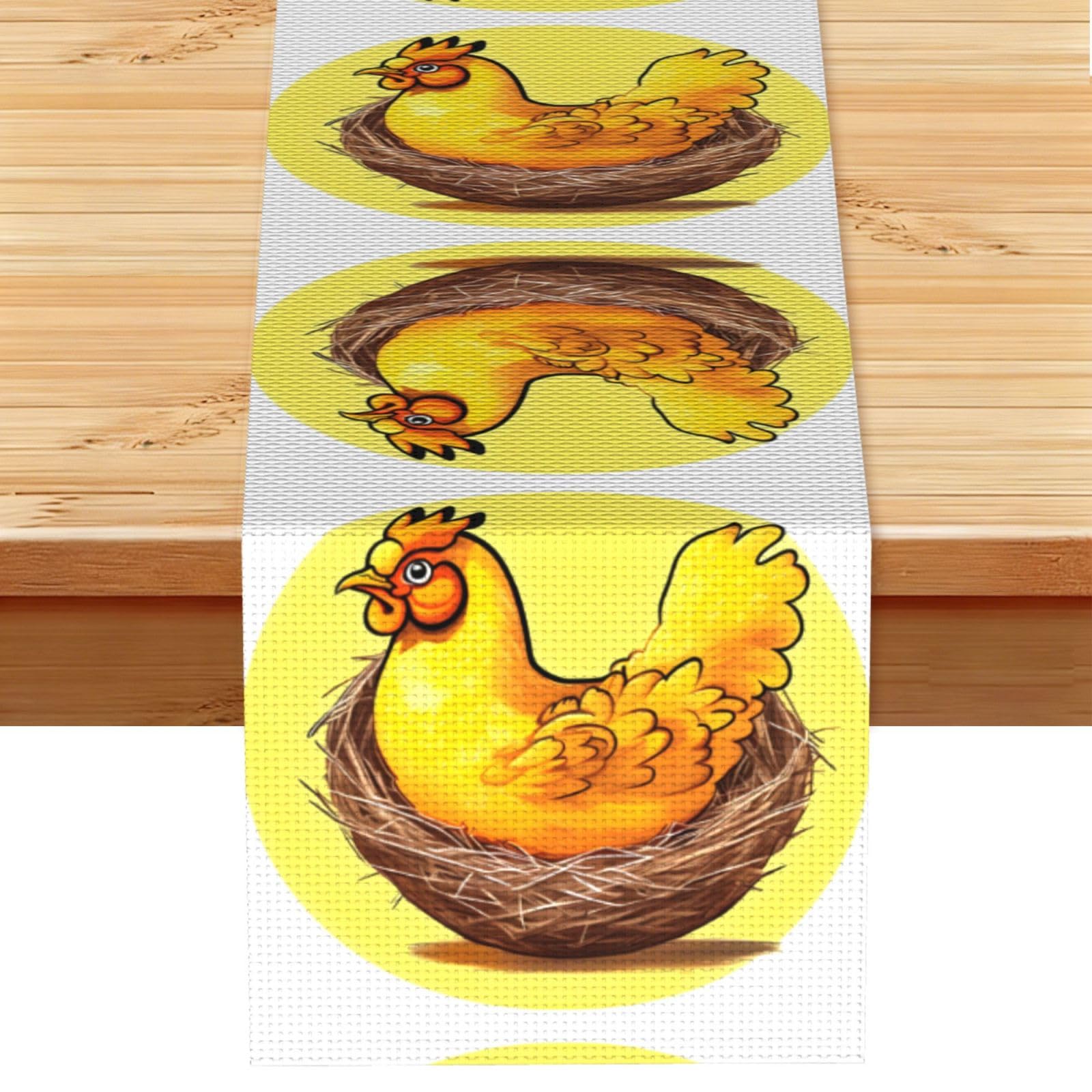 Bird's Nest Golden Chicken Linen Look Table Runner 13x72-Wrinkle Resistant Farmhouse Style for Dining Table Decor