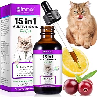 15-in-1 Multivitamin Drops for Cats, Cat Vitamins for Immune System Support, Skin & Coat, Heart Health, Bones, Joint, with Vitamins A, B, C, D, E, Liquid Supplement for All Life Stages