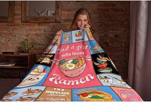 Miniatura 5 de Prabhutaratna Manta con texto en inglés Just a Girl Who Loves Ramen, manta de franela suave y acogedora para sofá, cama y sala de estar, 50 x 40