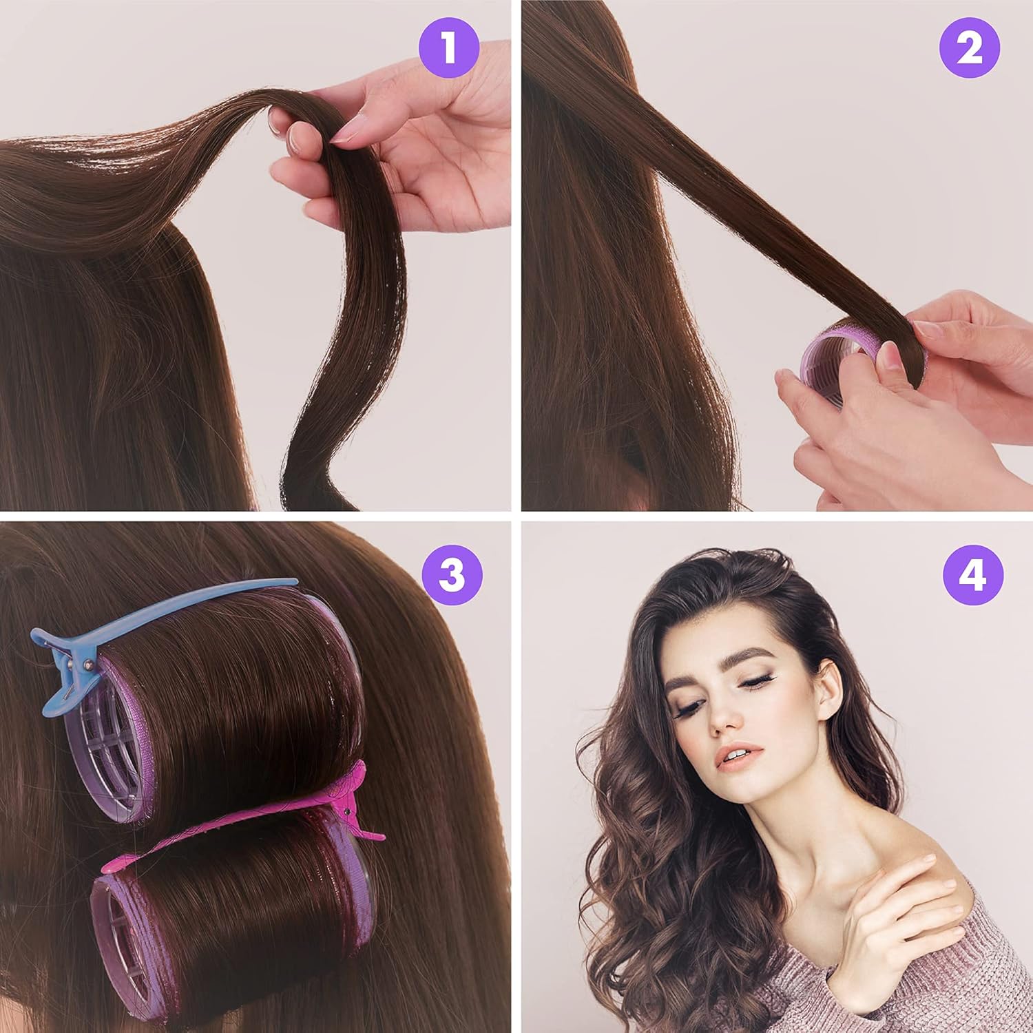 Jumbo Hair Rollers Sets, Large Self Grip Hair Curlers, 36 Packs Hair Rollers With Clips Includes 2 Size 24 Pcs Heatless Hair Curlers and 12 Pcs Hair Clips for Long Medium Short Hair : Beauty & Personal Care