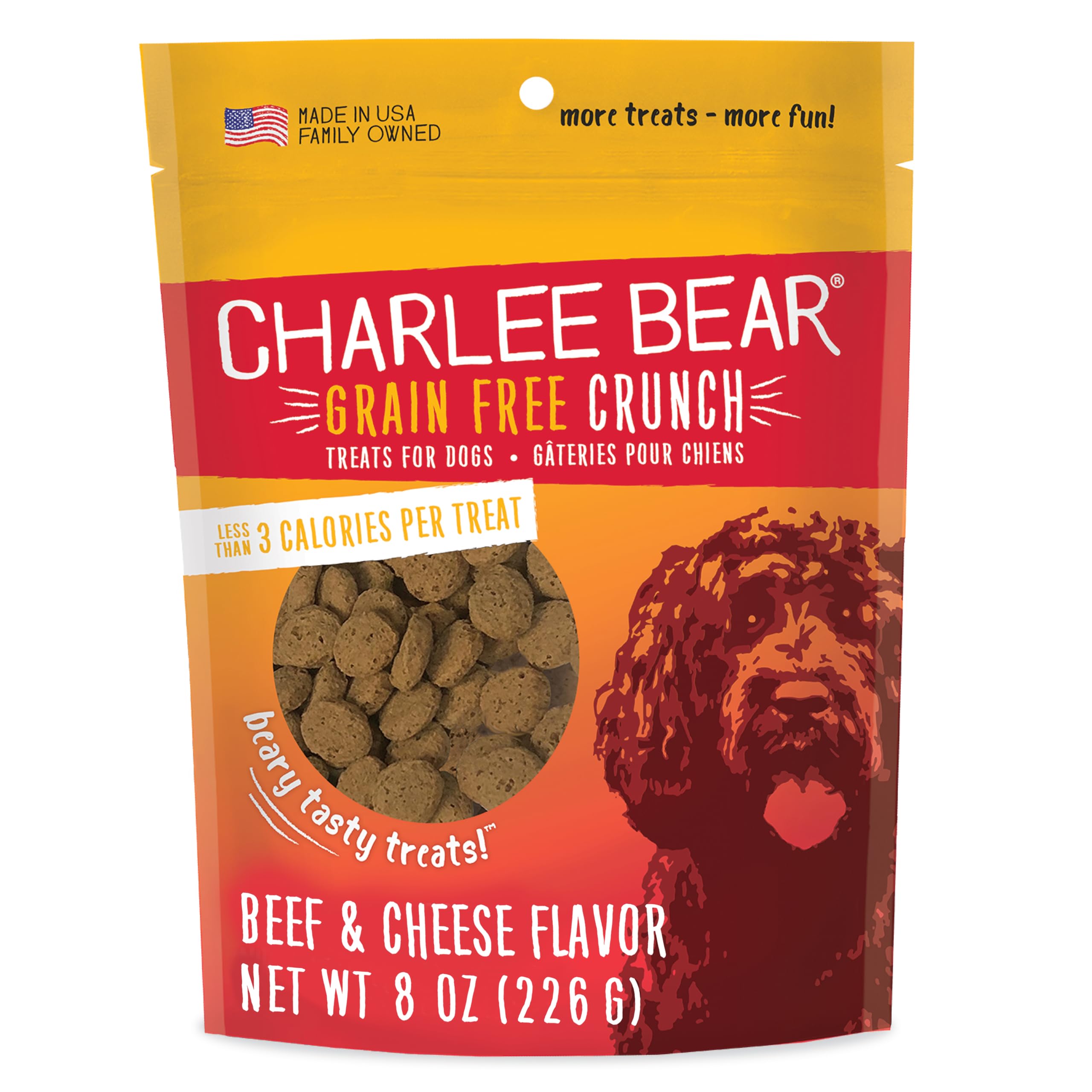 Charlee Bear Grain Free Dog Treats, Beef & Cheese, 8 oz | Pocket-sized Dog Training Treats, Crunchy Dog Treats, Limited Ingredient Recipe, Under 3 Calories per Treat, Made in USA