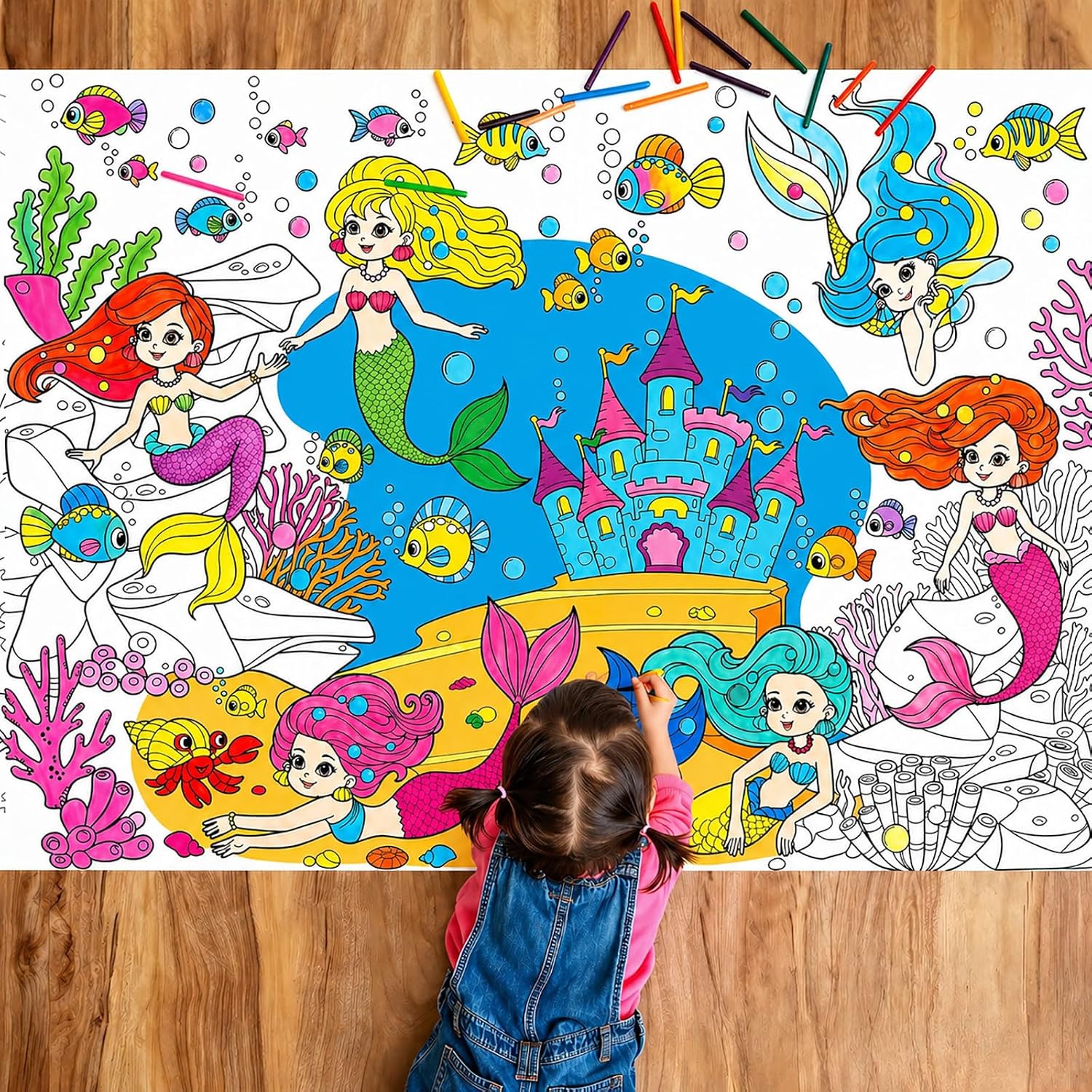 Amazon.com: Tevxj Mermaid Coloring Poster for Kids Giant Coloring ...