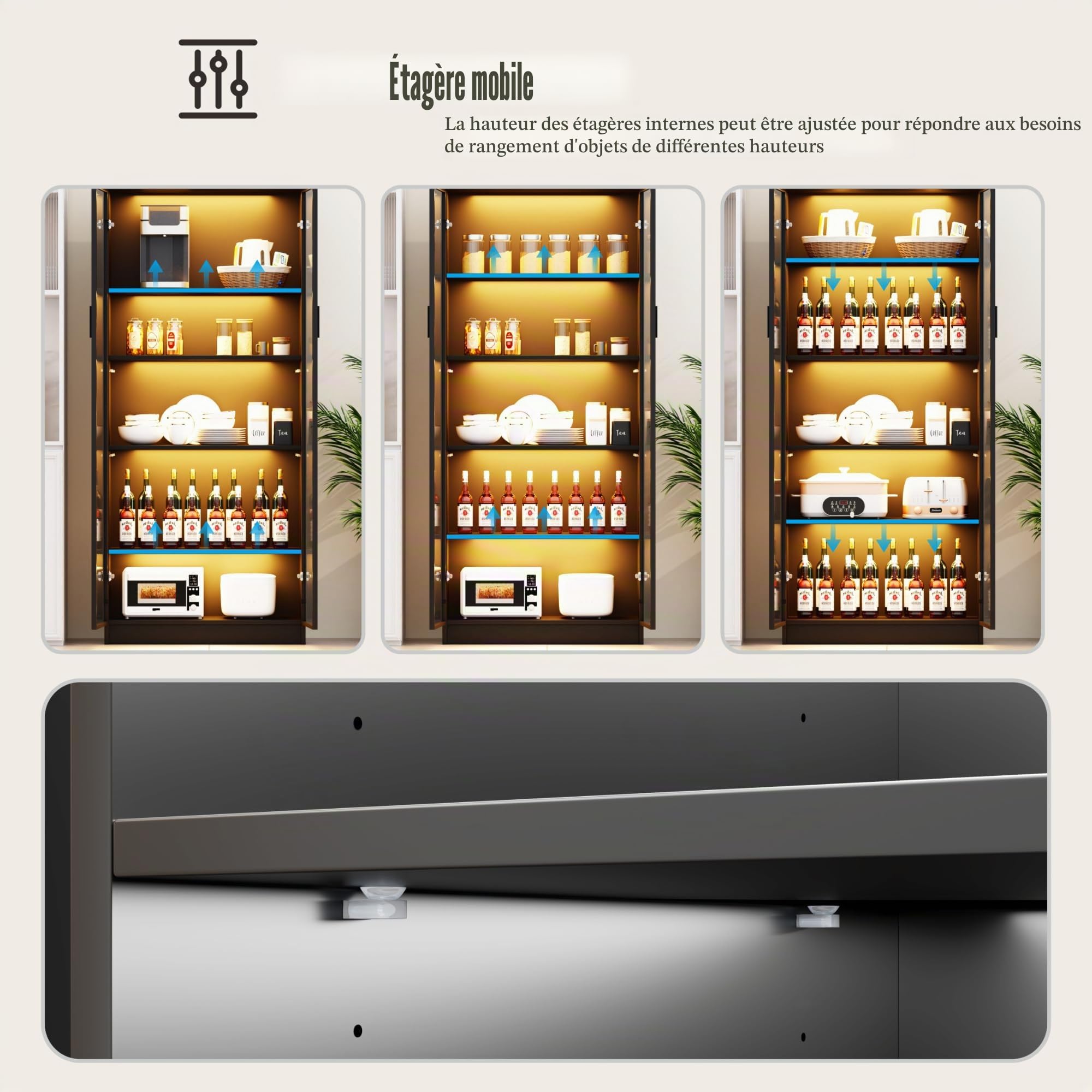 FREDEES Vitrine avec éclairage LED - Vitrine de collection à 5 étages avec capteur intelligent - Vitrine sur pied en acrylique avec étagères réglables - Pour salon, bureau - Noir