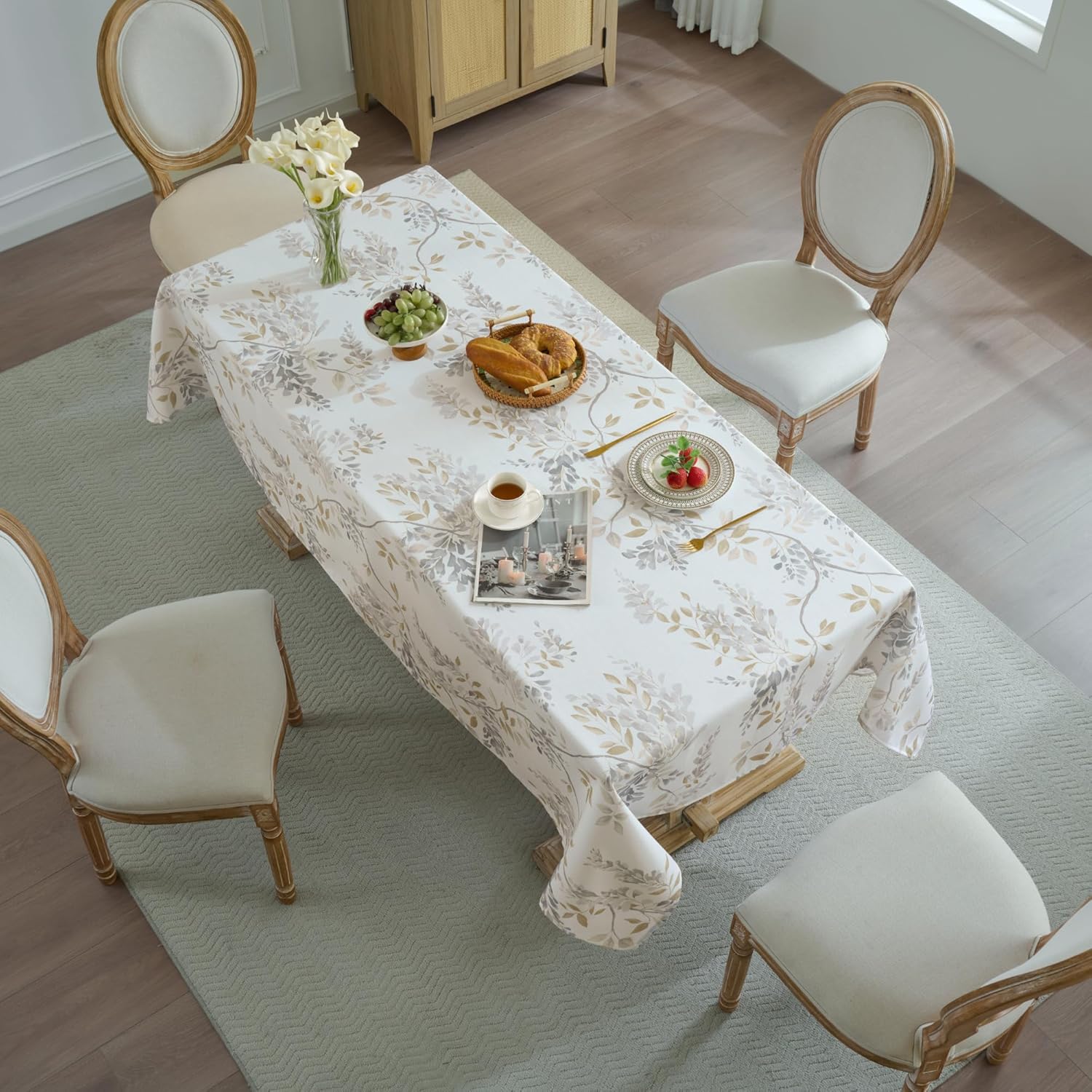 Rectangle Tablecloth 60" x 102" 100% Waterproof Fabric — Wipe-Clean, Tear-Proof Decorative Table Cover for Indoor & Outdoor Dining Elegant Patterns for Kitchens, Dining Rooms, Wynona