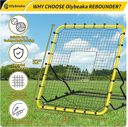 Miniatura 5 de Red de rebote de béisbol estable mejorada con 3 ángulos ajustables de 48 x 52 pulgadas, red de rebote de béisbol para entrenamiento de béisbol y