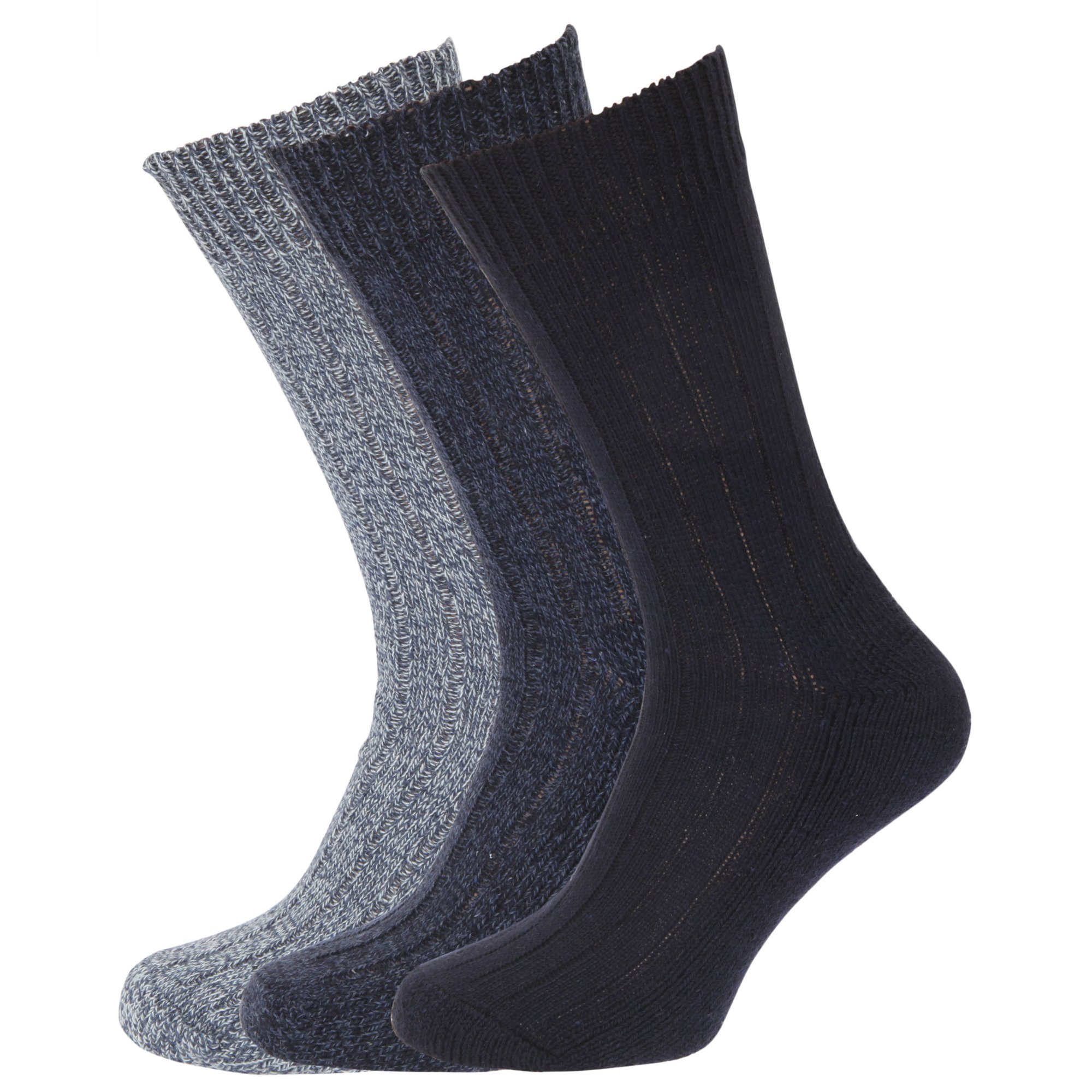 Textiles Universels Men's Shades Of Blue Wool Blend Socks With Wool Padded Sole (Pack Of 3) (Uk Shoe 6-11, Eur 39-45) (Shades Of Blue)