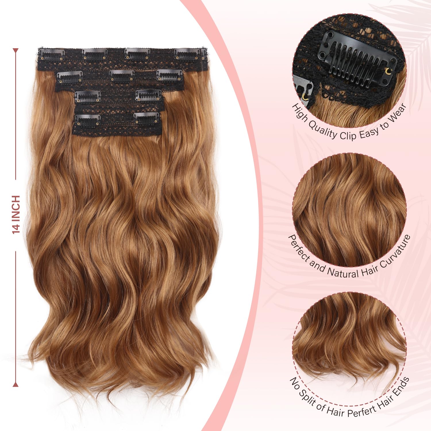 Clip In Hair Extension - 14 Inch Wavy Natural Synthetic Hair Extensions Clip In (Color: Light Brown mix Blonde) - Image 3