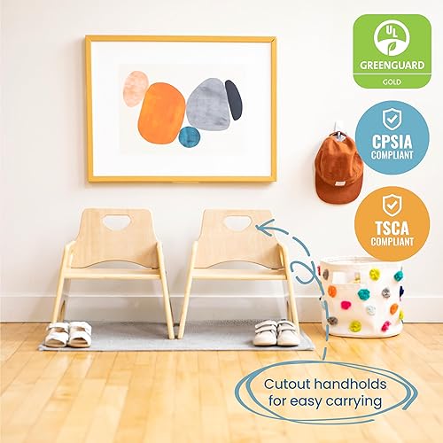 Miniatura 5 de ECR4Kids Silla apilable de madera para niños pequeños, 8 pulgadas, muebles para niños, natural, paquete de 2 Natural,Gris (Grey Wash),Blanco
