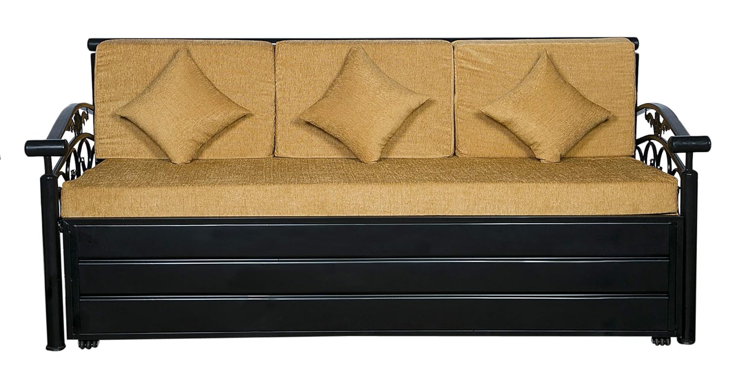 IK Traders Metal 3 Seater Sofa Cum Bed with Hydraulic Storage Cotton Fabric Washable Cover – (Golden Pattern) King Size (6 X 6) Feet by:- IK Traders IK Traders Metal 3 Seater Sofa Cum Bed with Hydraulic Storage Cotton Fabric Washable Cover – (Golden Pattern) King Size (6 X 6) Feet by:- IK Traders