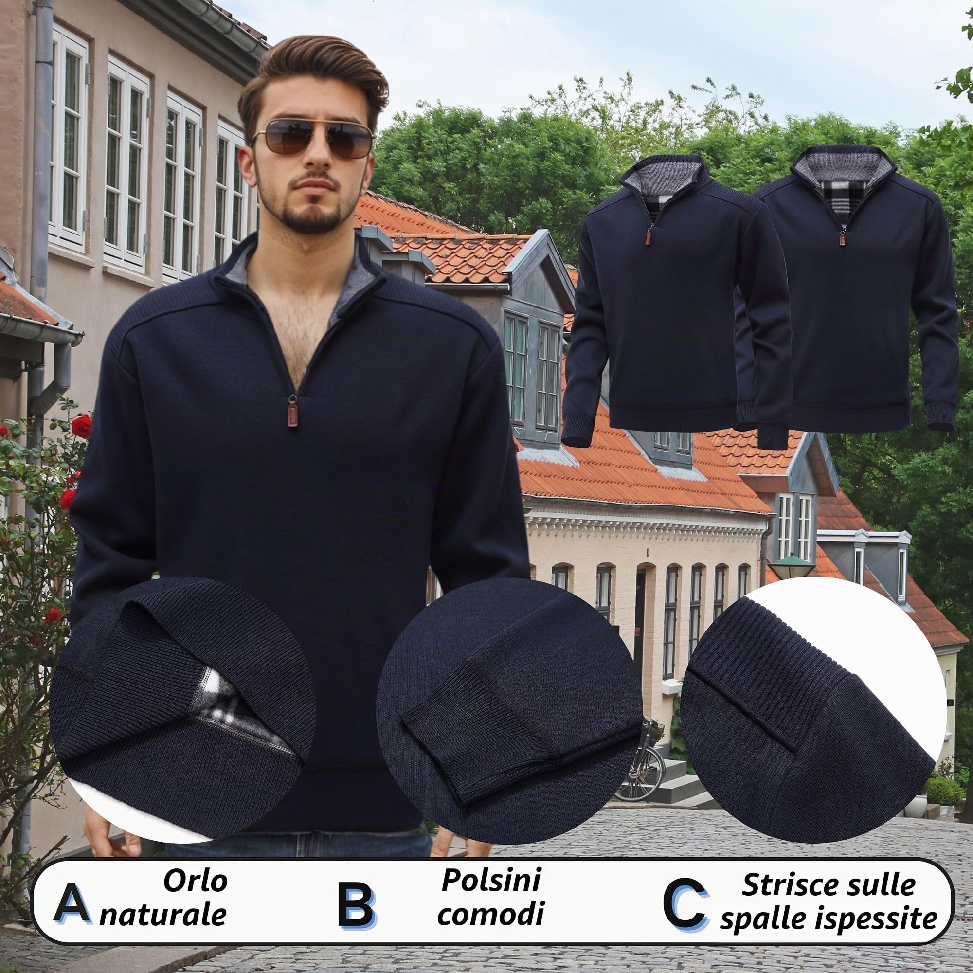 Maglioni Uomo Invernali Collo Alto Casual Cappotti Pullover Giacca in Maglia Maglione Manica Felpa con Zip Caldo Lunga Basic Maglione Slim Leggero Pullover