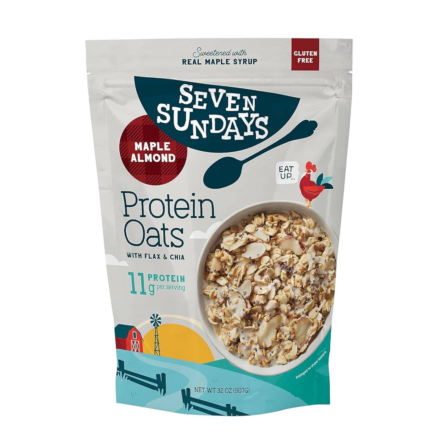 Seven Sundays Protein Oats, Wildberry, 32 Oz Bag (Pack of 4), Gluten Free, 10g Upcycled Protein, Enjoy Warm, Cool or as Overnight Oats