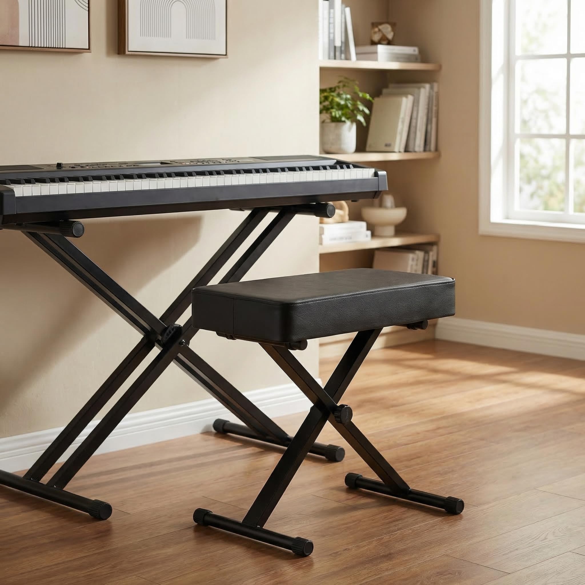 MAMIZO Sgabello per pianoforte regolabile in altezza 50-56 cm cuscino poliuretano 8 cm nero
