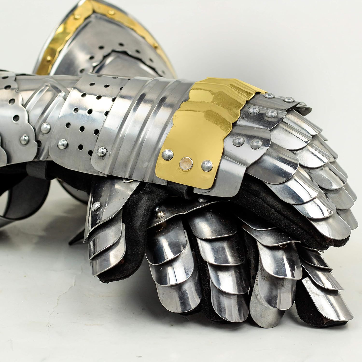 Nagina International Medieval Warrior Steel Gothic Knight Style Warrior Functional Gloves & Gauntlets | Brass Accent : Clothing, Shoes & Jewelry