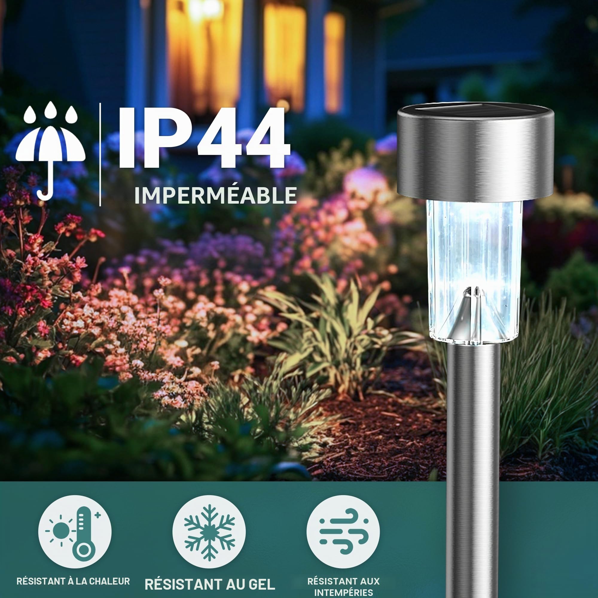 GIGALUMI Lampe Solaire Extérieur, Lampe Solaire Extérieur Jardin,Étanche Lumière Solaire Extérieur pour Terrasse, Pelouse, Jardin, Allée, Chemins, Acier Inoxydable,Lot de 12,Blanc