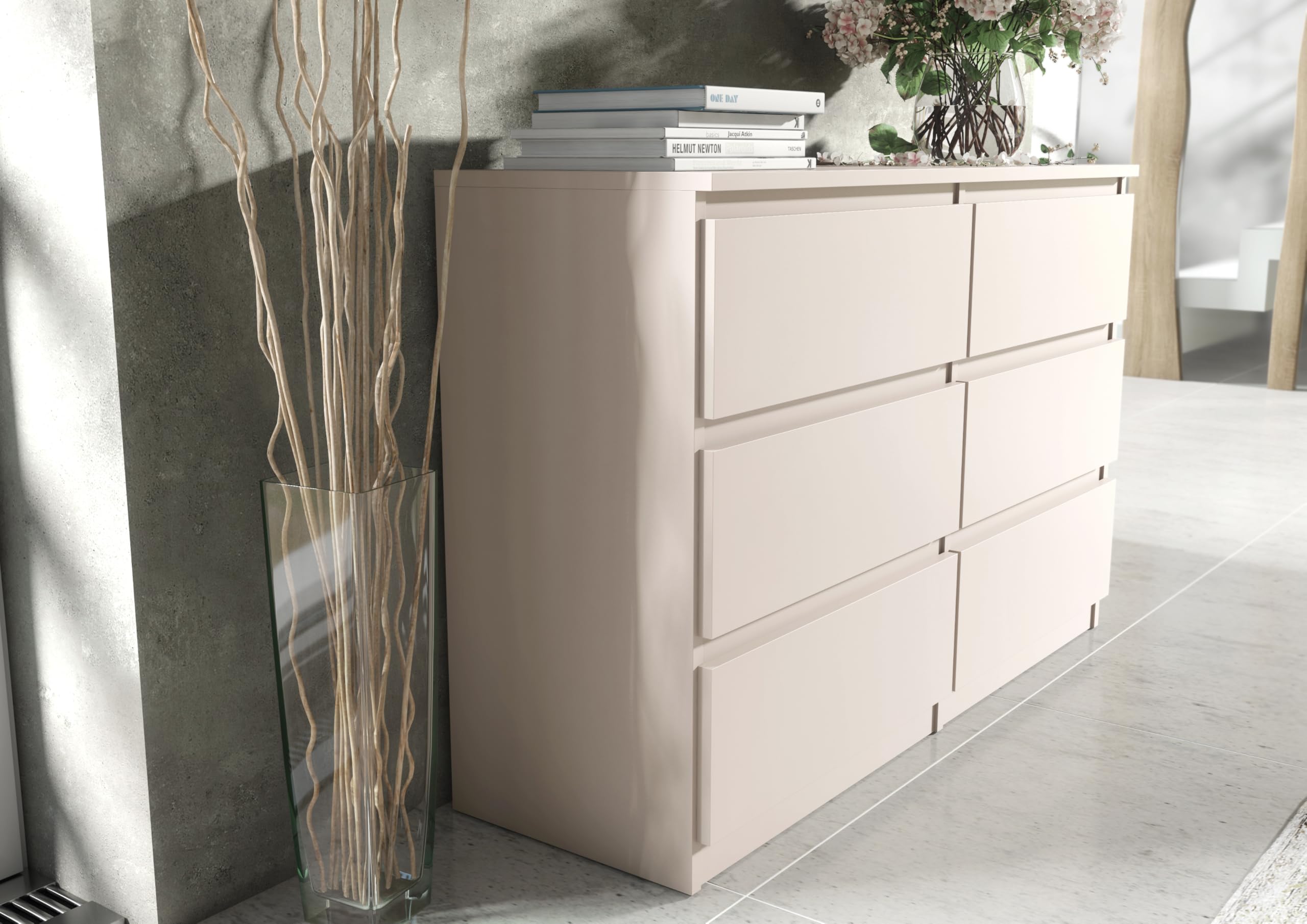 meble masztalerz Cómoda 140 cm, 6 Cajones, Cashmere | Cajonera Armario Interior 138,5 x 78,5 x 39 cm, Sinfonier Dormitorio Alto, Muebles para el Salón, Cómoda Moderna
