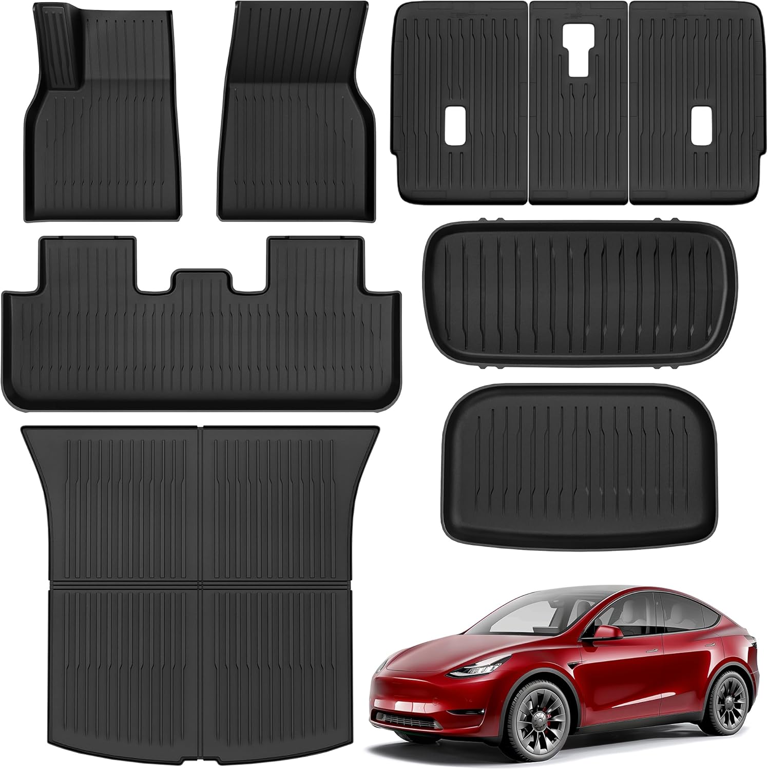 YITAMOTOR Floor Mats Fit for Model Y Juniper 5-Seater 2025 2026 (NOT for 7-Seat), 9PCS TPE All-Weather Car Mats Full Set Interior Accessories with 1st & 2nd Row, Back Seat Mats and Cargo Liner