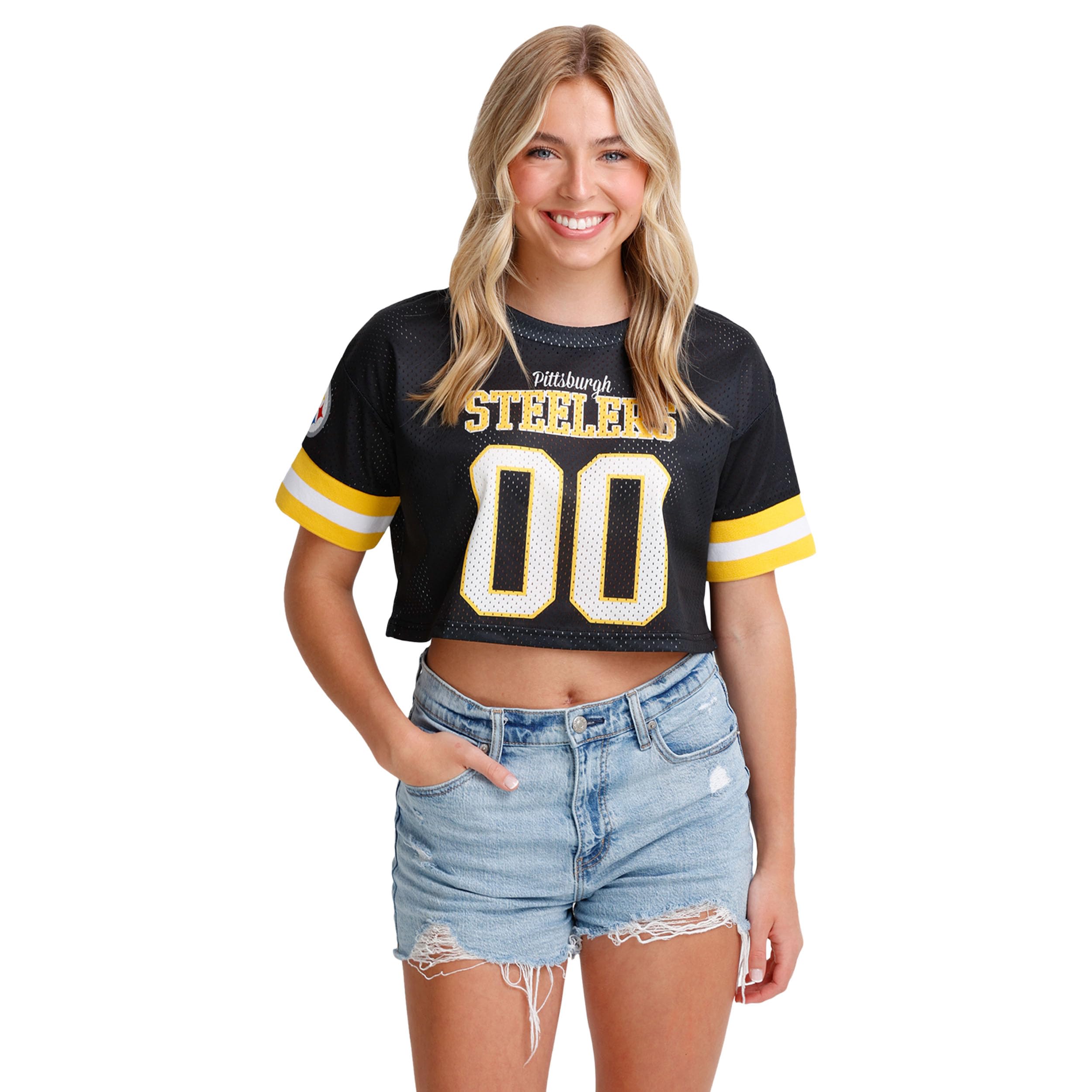 FOCO Pittsburgh Steelers NFL Womens Gameday Mesh Crop Top - Medium