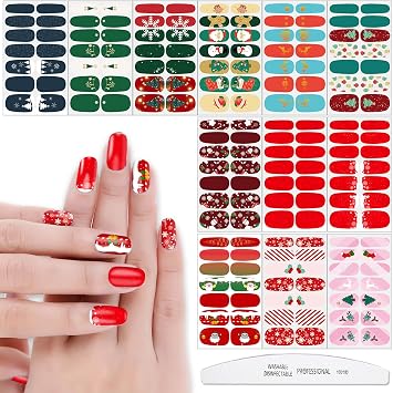YECERALA 12 Sheets Christmas Nail Wraps Nail Polish Stickers Self-Adhesive Nail Art Decals Strips with File, Christmas Father Tree Snowflakes Nail Stickers Full Wraps for Nails Art Design