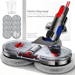NIKYJM Cabezal de Fregona Eléctrico para Dyson V7 V8 V10 V11 V15 Accesorio de Fregona para Dyson con Depósito de Agua Extraíble, Depósito de Llenado y 8 Trapeadores Lavables