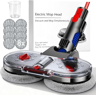 NIKYJM Cabezal de Fregona Eléctrico para Dyson V7 V8 V10 V11 V15 Accesorio de Fregona para Dyson con Depósito de Agua Extraíble, Depósito de Llenado y 8 Trapeadores Lavables