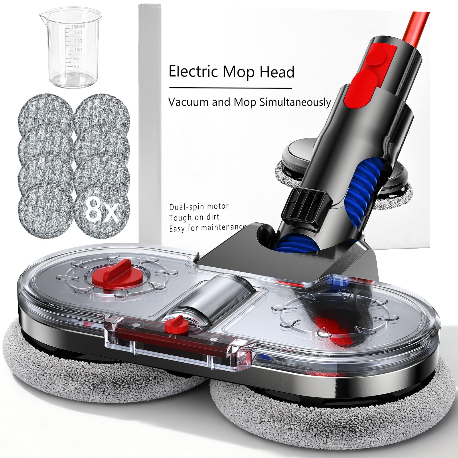 NIKYJM Testa di Mocio Elettrico per Aspirapolvere Dyson V7 V8 V10 V11 V15 Spazzola Lavapavimenti per Dyson con Serbatoio Rimovibile, Contenitore di Riempimento e 8 Panni Lavabili