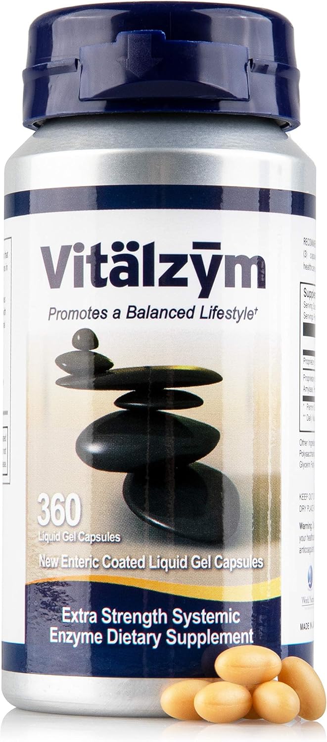 VITÄLZYM Proteolytic Systemic Enzymes Liquid Gel Capsules with Serrapeptase, Immune and Joint Support, Natural Ache Relief Plus Fertility Supplement 360 Capsules