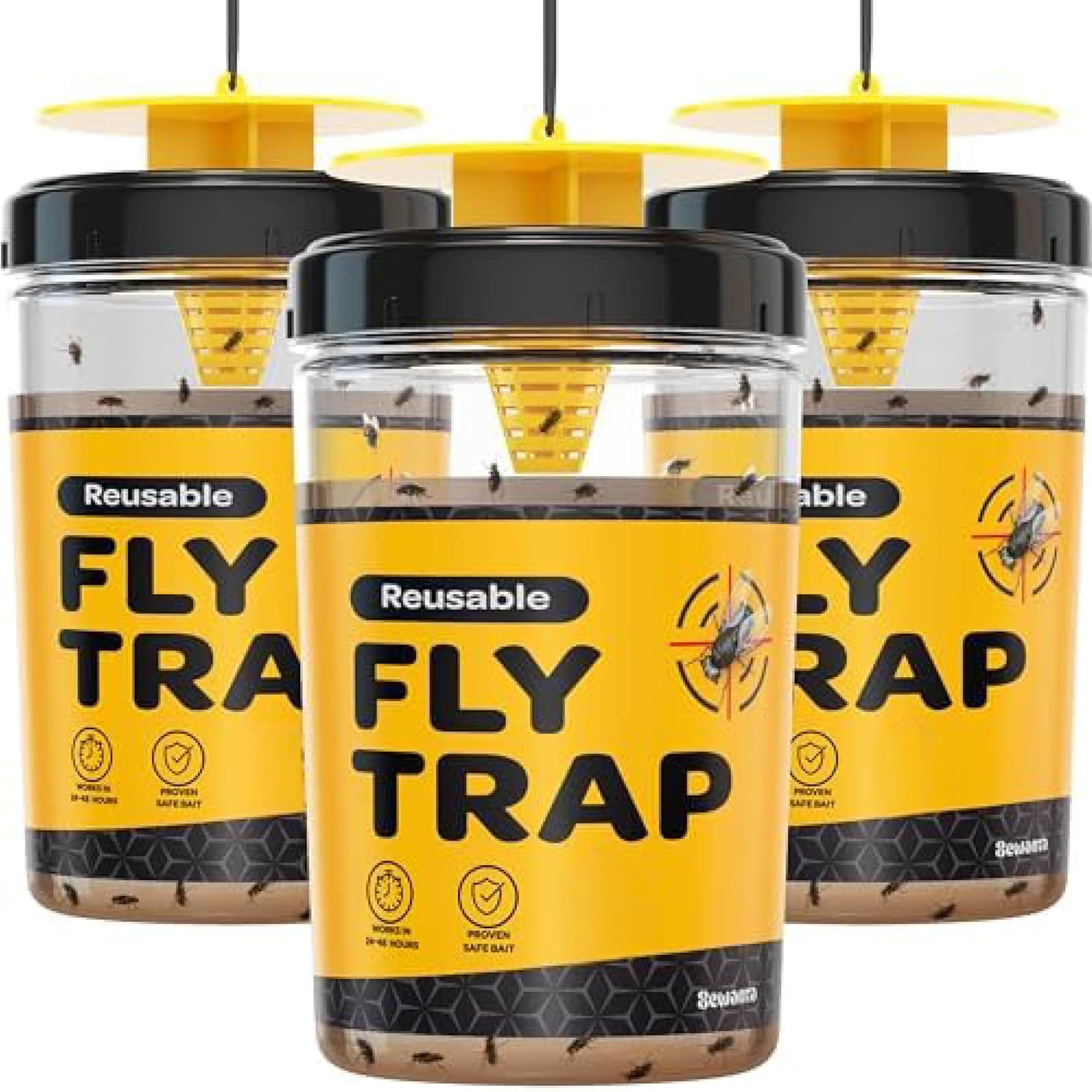 Outdoor Fly Trap [Set of 3] Fly Traps with Dissolvable Non-Toxic Bait - Fly Repellent for Outdoor Use Only - Controls Flies for Patios, Barns, Ranches Etc. Hanging Fly Traps with Tie Included