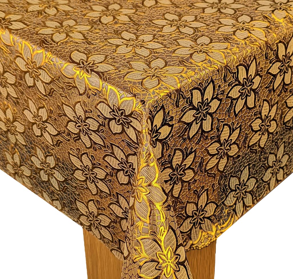 Karina Home Poinsettia Metallic Gold Lace Wipe Clean Tablecloth Vinyl PVC Table Cover Wipeable Table Cloth (Gold Poinsettia, 180cm x 140cm)