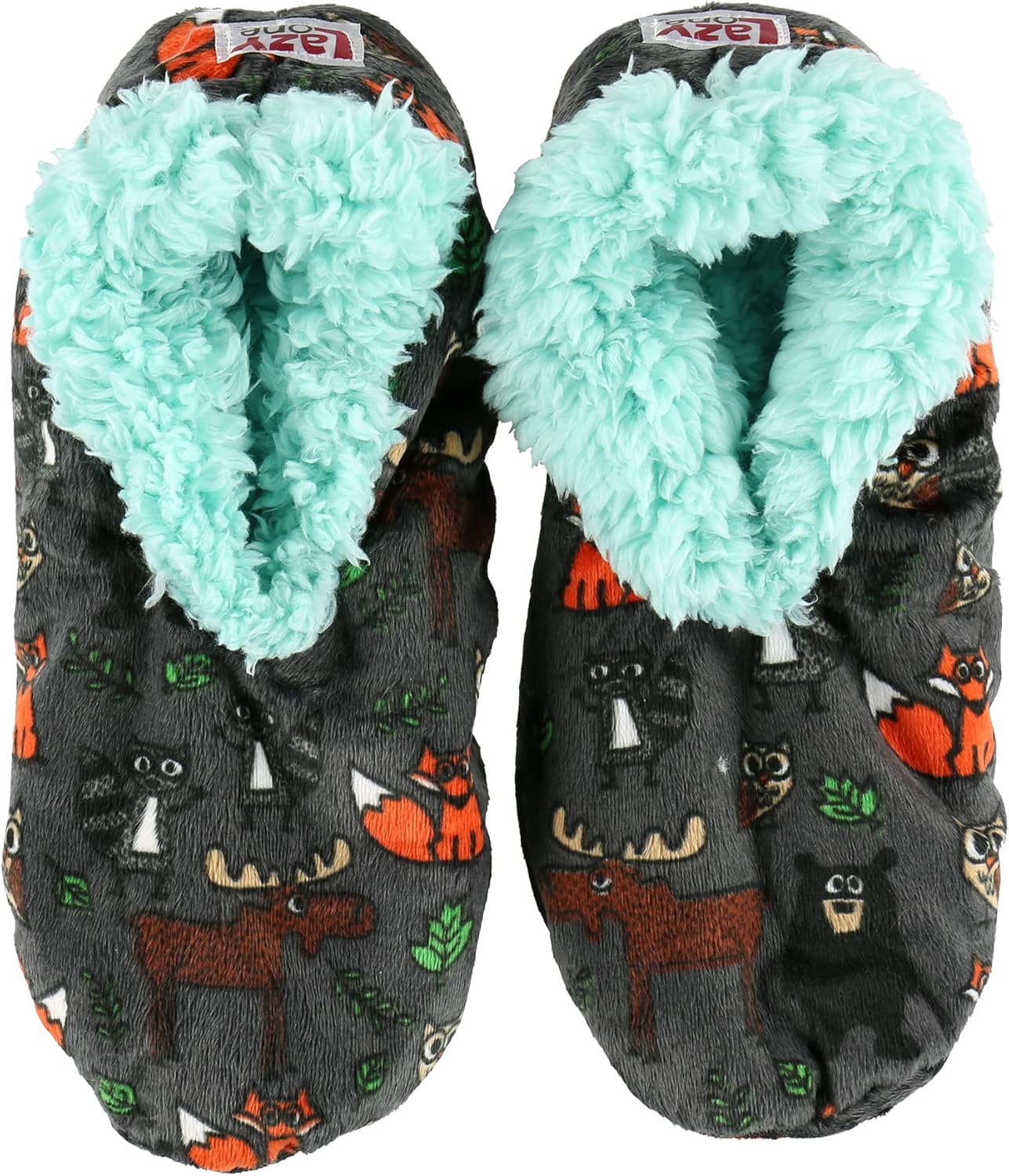Lazy One Fuzzy Feet Slippers for Women, Cute Fleece-Lined House Slippers, Born to Be Wild, Moose, Fox, Racoon, Owl, Non-Skid
